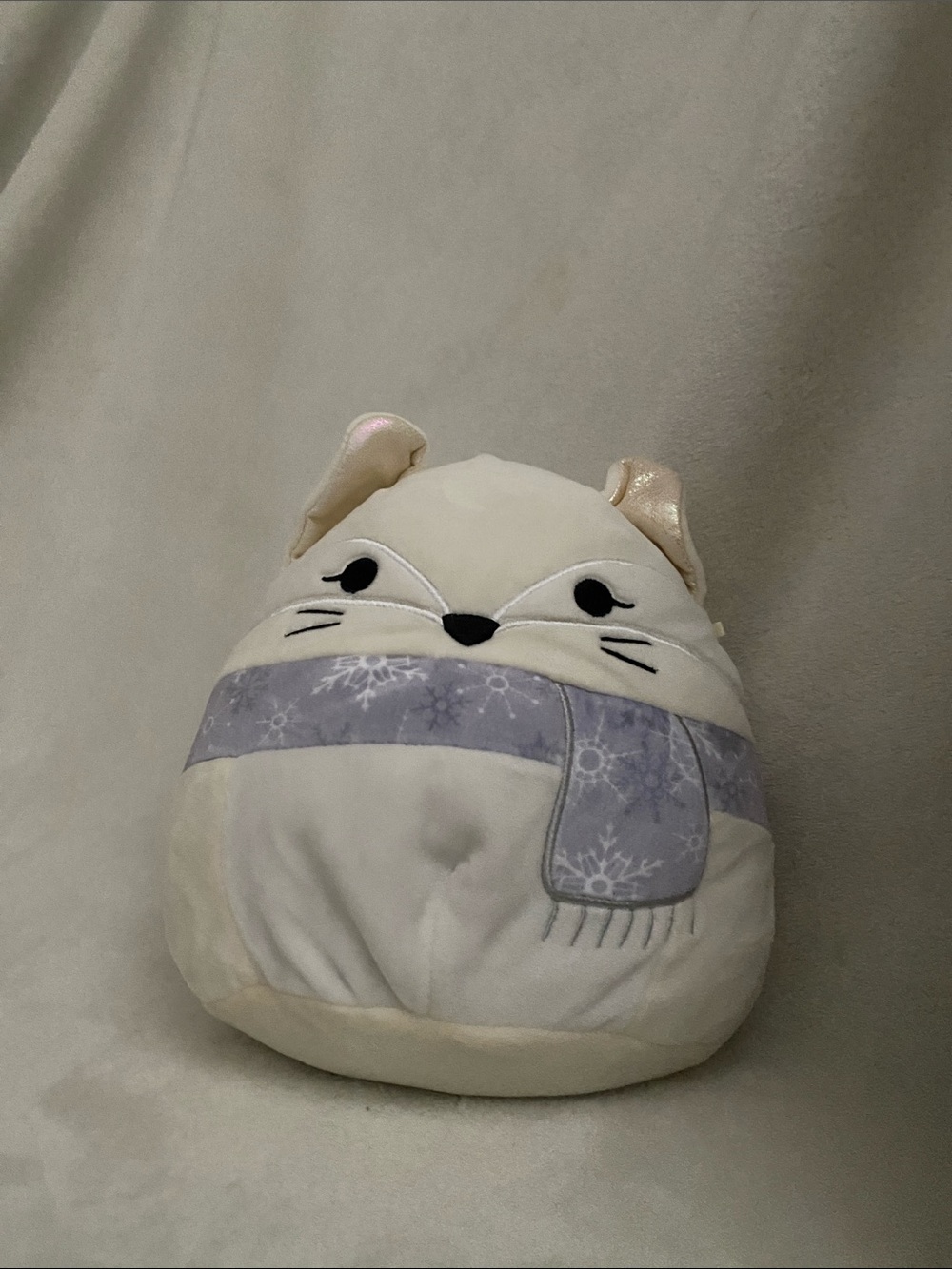 Plush Cat Toy in Cream with Light Purple Scarf